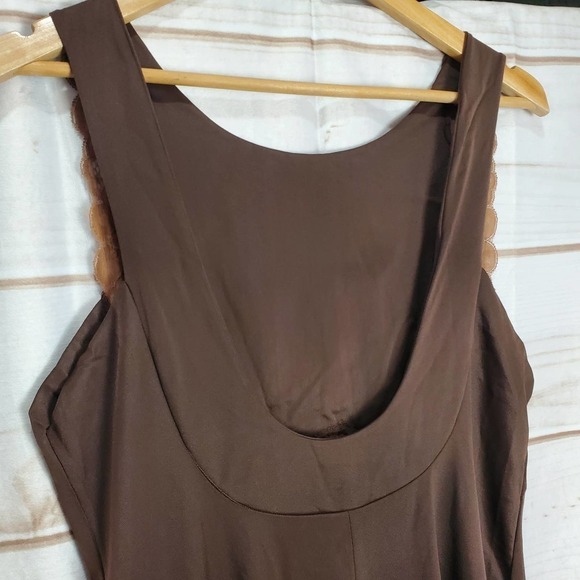 Vintage 70s Ralph Monternero Brown Satin Lace Nighthgown Slip Dress Size Large - Picture 7 of 12
